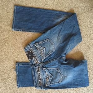 Miss Me JE6067EX Easy Boot Denim Bejeweled Back Bootcut Jeans Size 28